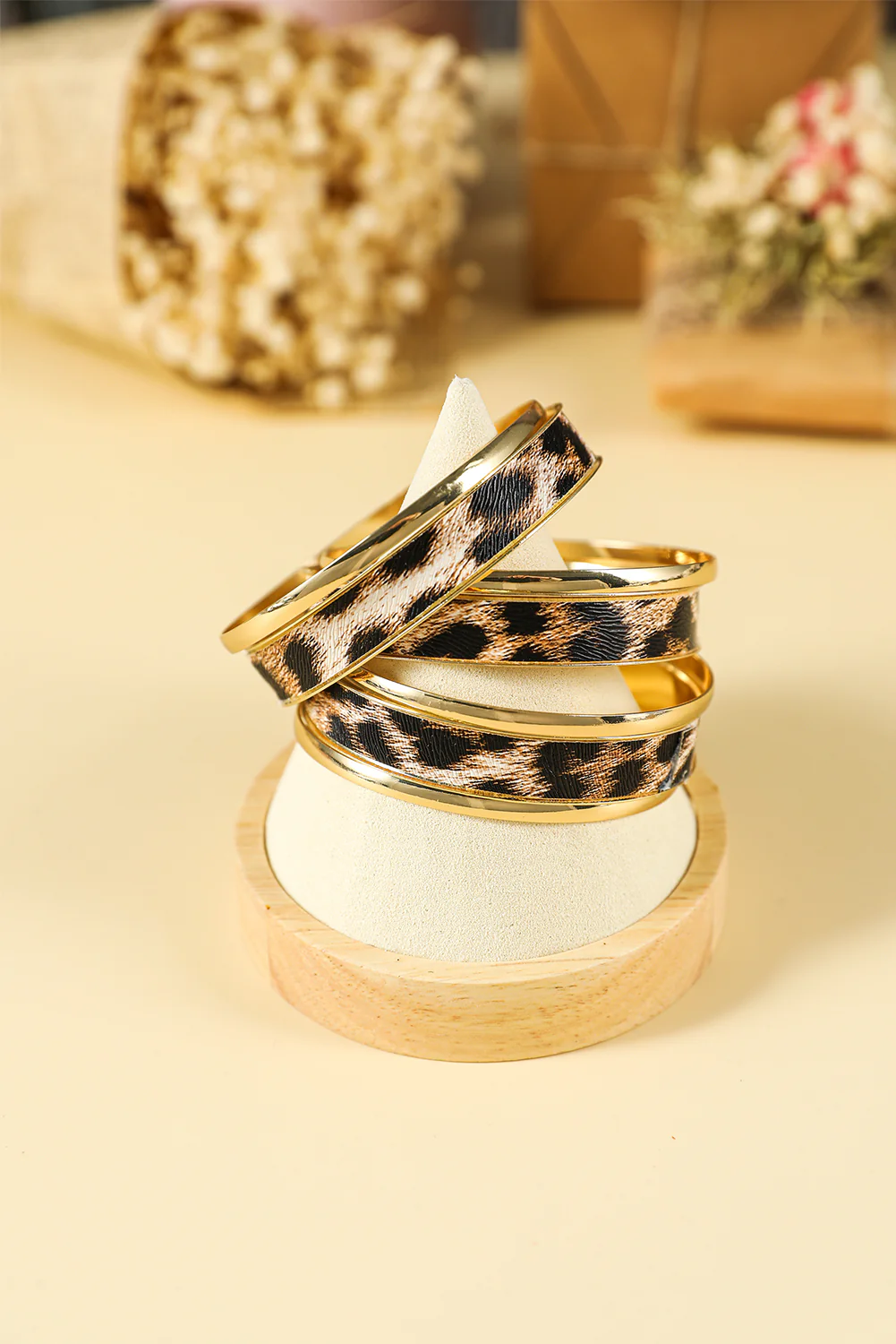 Gold Leopard Print Alloy Multi Layered Bangle Bracelet