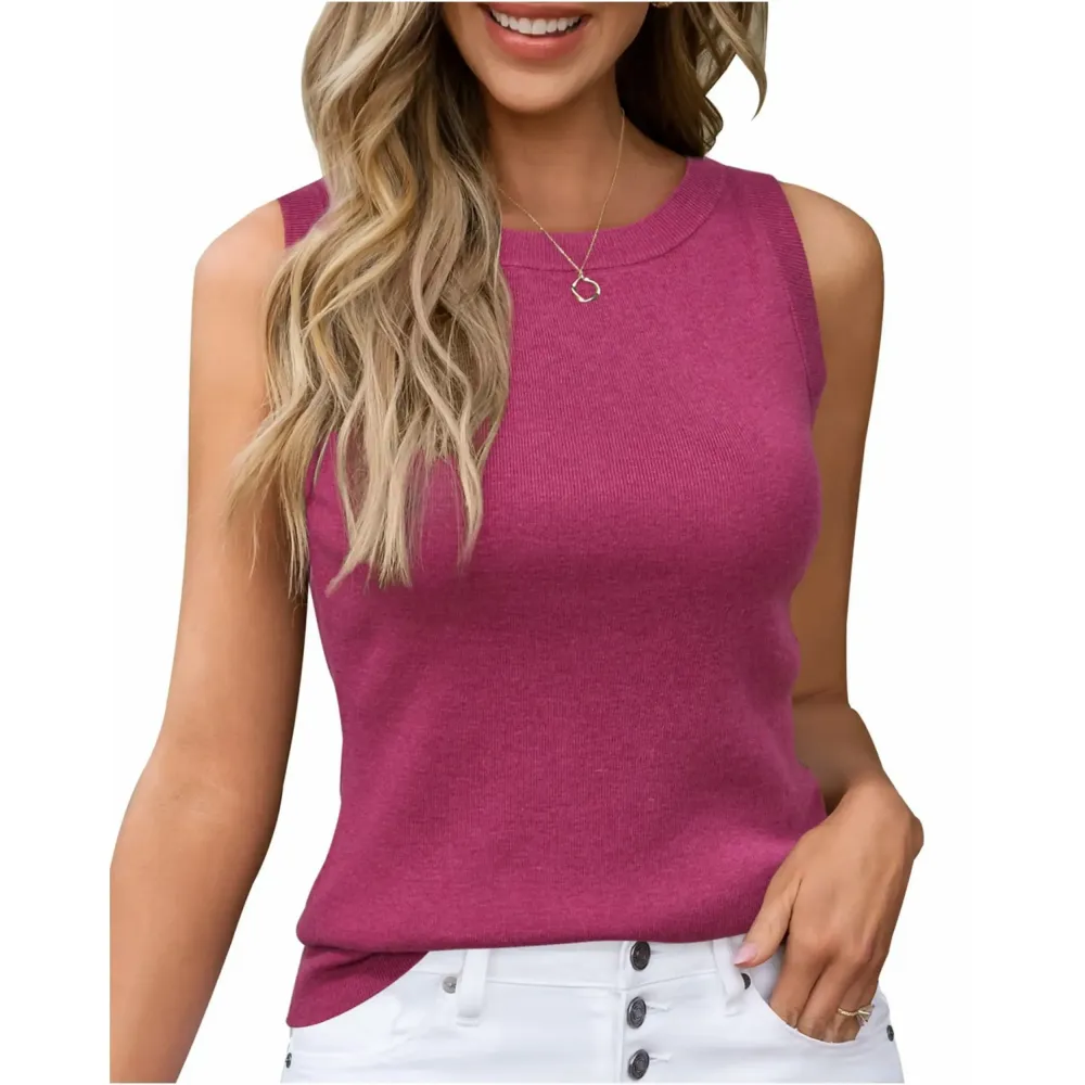 Womens Tank Tops Spring Summer Sleeveless Crew Neck Soft Sweater