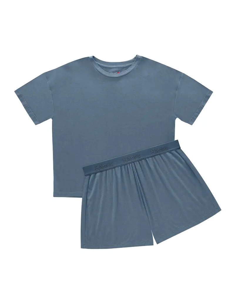 Hanes Originals 2 Piece Lounge Set Comfywear Supersoft Boxy T-shirt & Sleep Shorts Loungewear Women's Comfortable Fit Soft Stretch Fabric Breathable Hla202