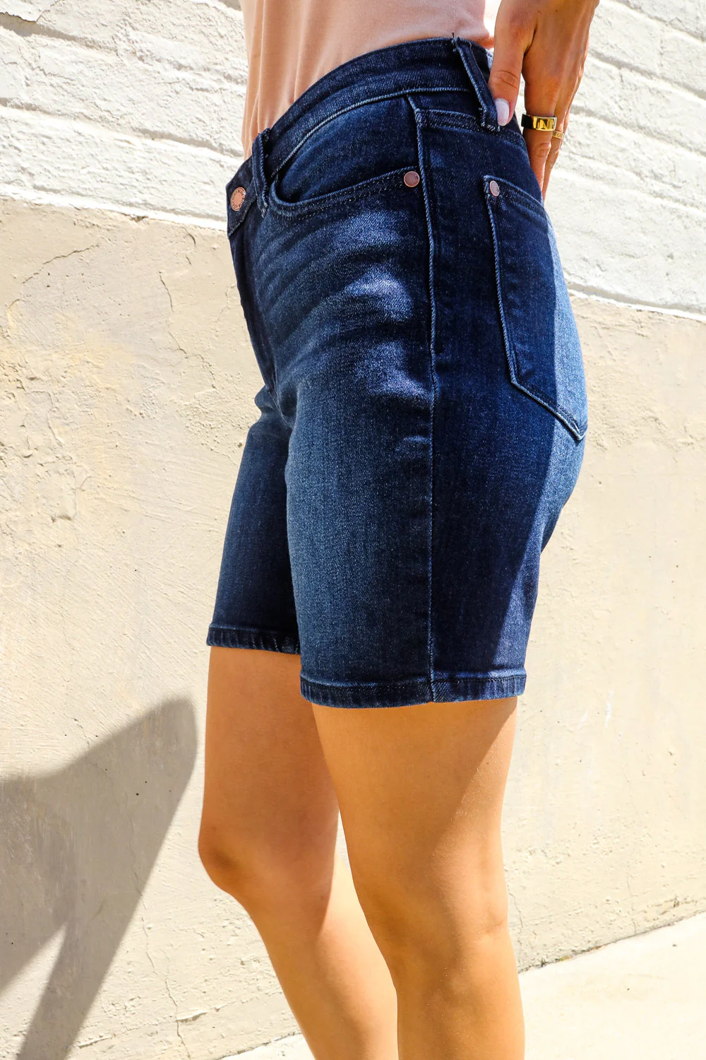 Dark Wash High Rise Tummy Control Shorts