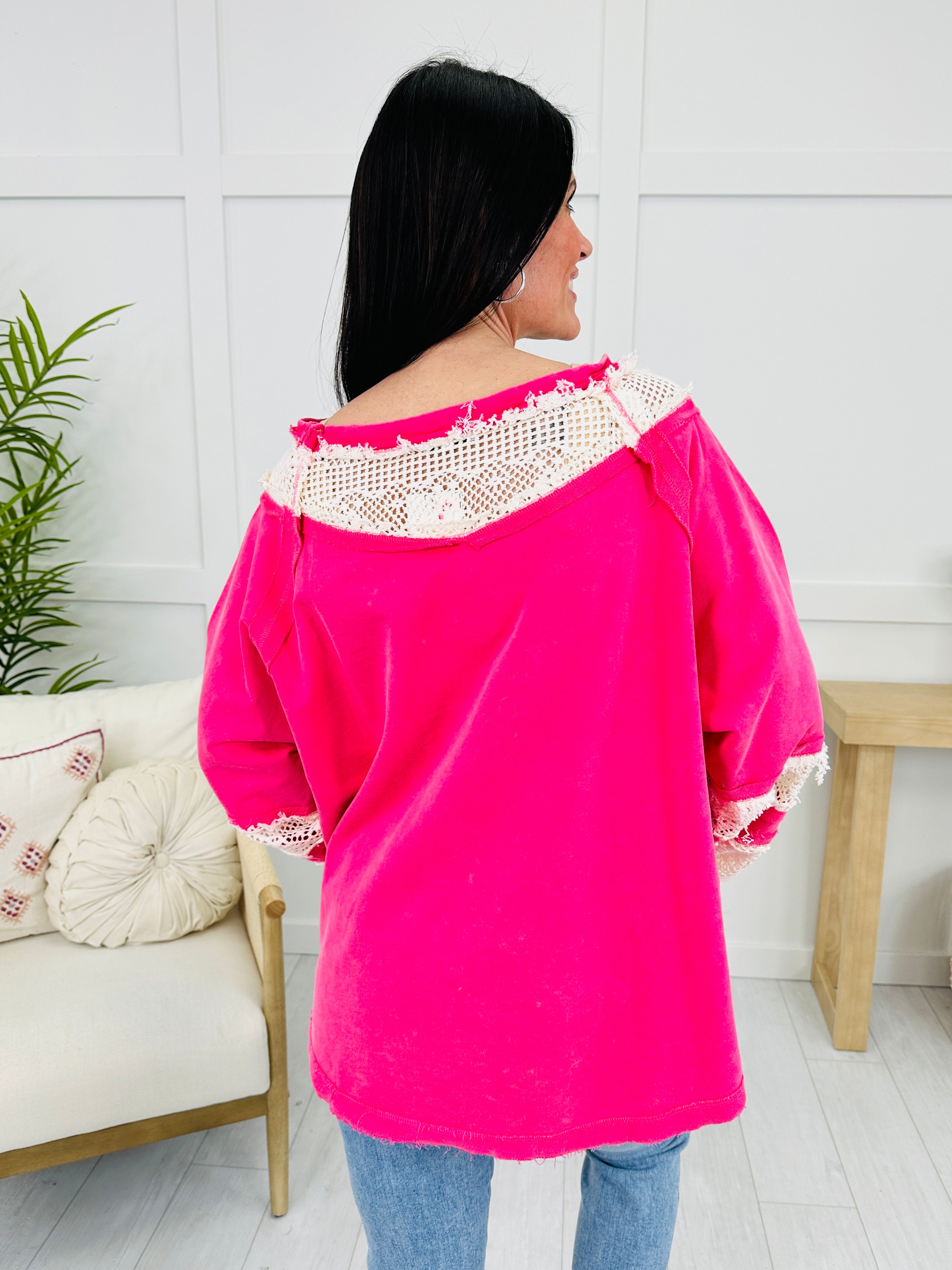 Lace In The Clouds Top In Fuchsia