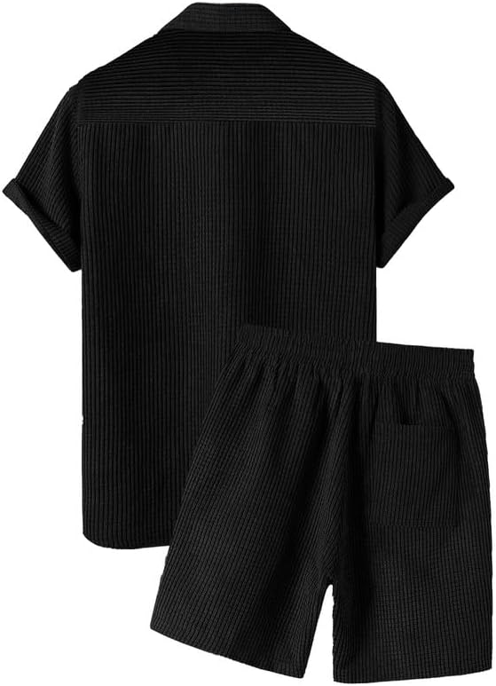 Men's 2 Piece Outfits Casual Button Down Short Sleeve Shirts Shorts Summer Beach Sets