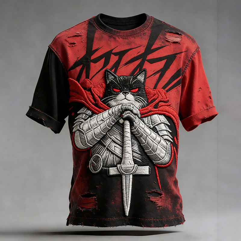 Men's Japanese Cat Warrior Art Print T-shirt