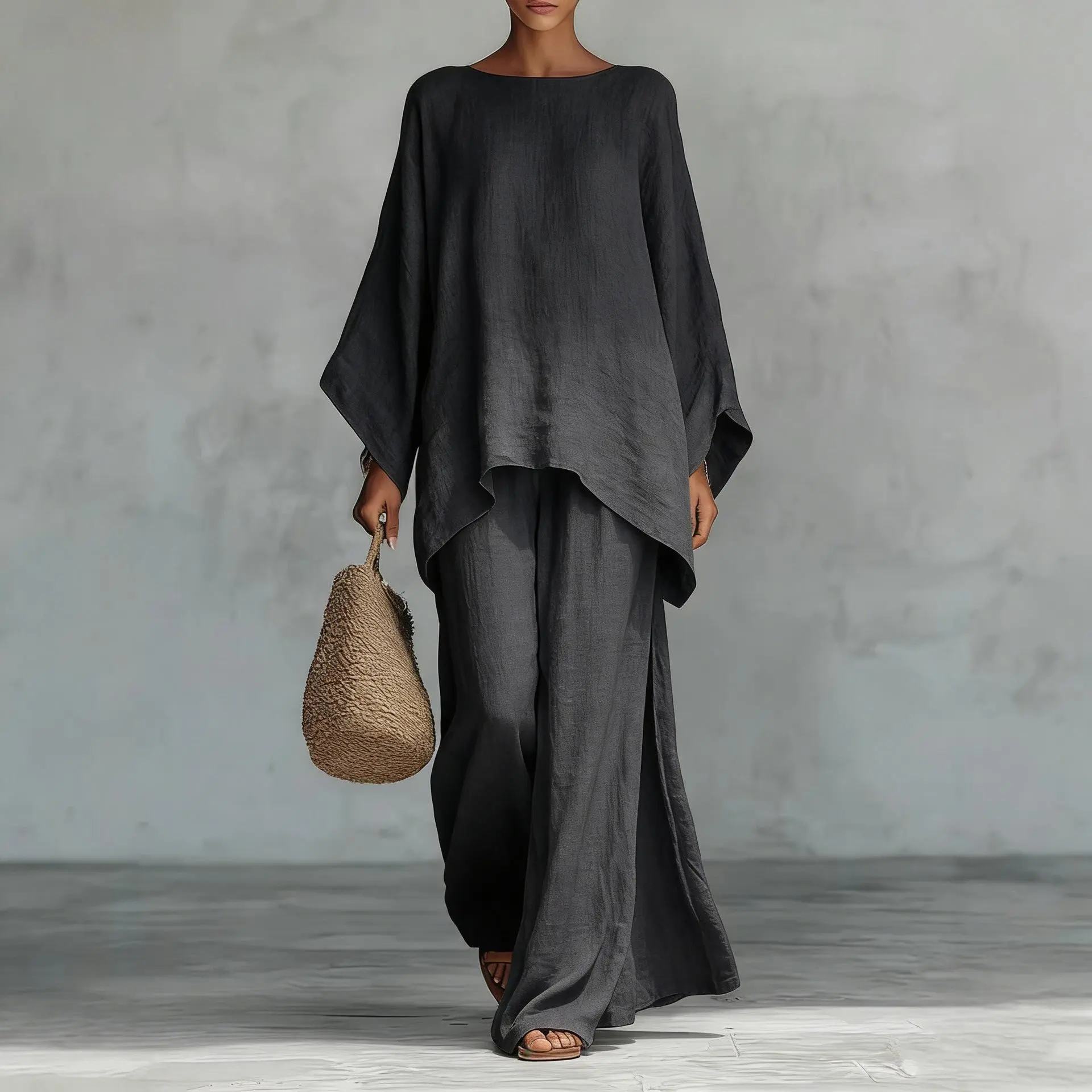 Two Piece Set - Perfect for Beach, Vacation & Brunch! Oversized Batwing Sleeve Top Wide Leg Pants Set TwoPieceSet