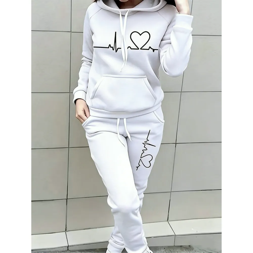 Women's Heart Print Raglan Sets