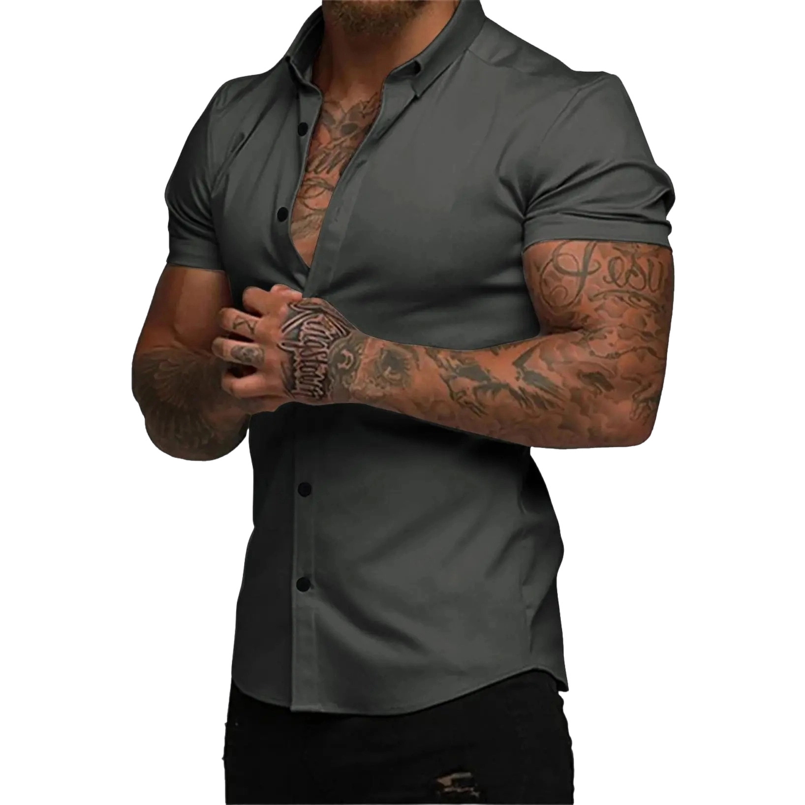 Mens Muscle Fit Dress Shirts Casual Button Down Shirt Short Sleeve Wrinkle-Free Shirts