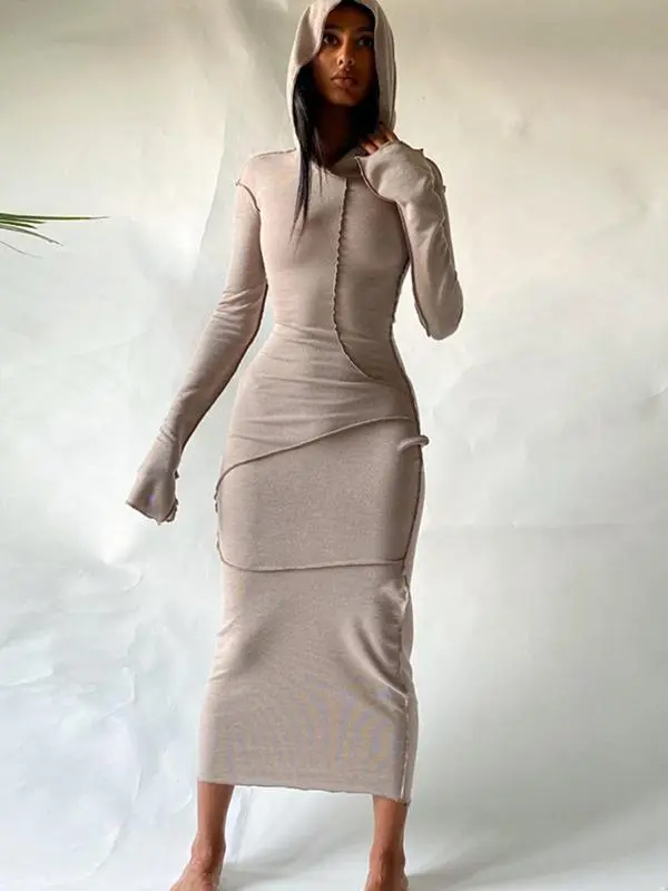 Women's Fall Winter Drop Shoulder Bodycon Hooded Dress