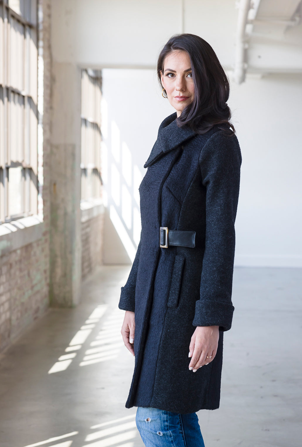 BLACK WAVE COWL NECK COAT