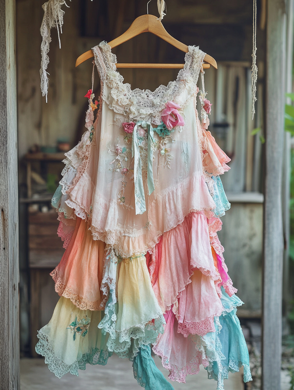 Summer Rainbow Lace Patchwork Dress 67d0