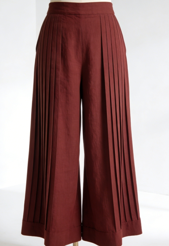 Pleated Wide Leg Loose Pants (Mahogany)
