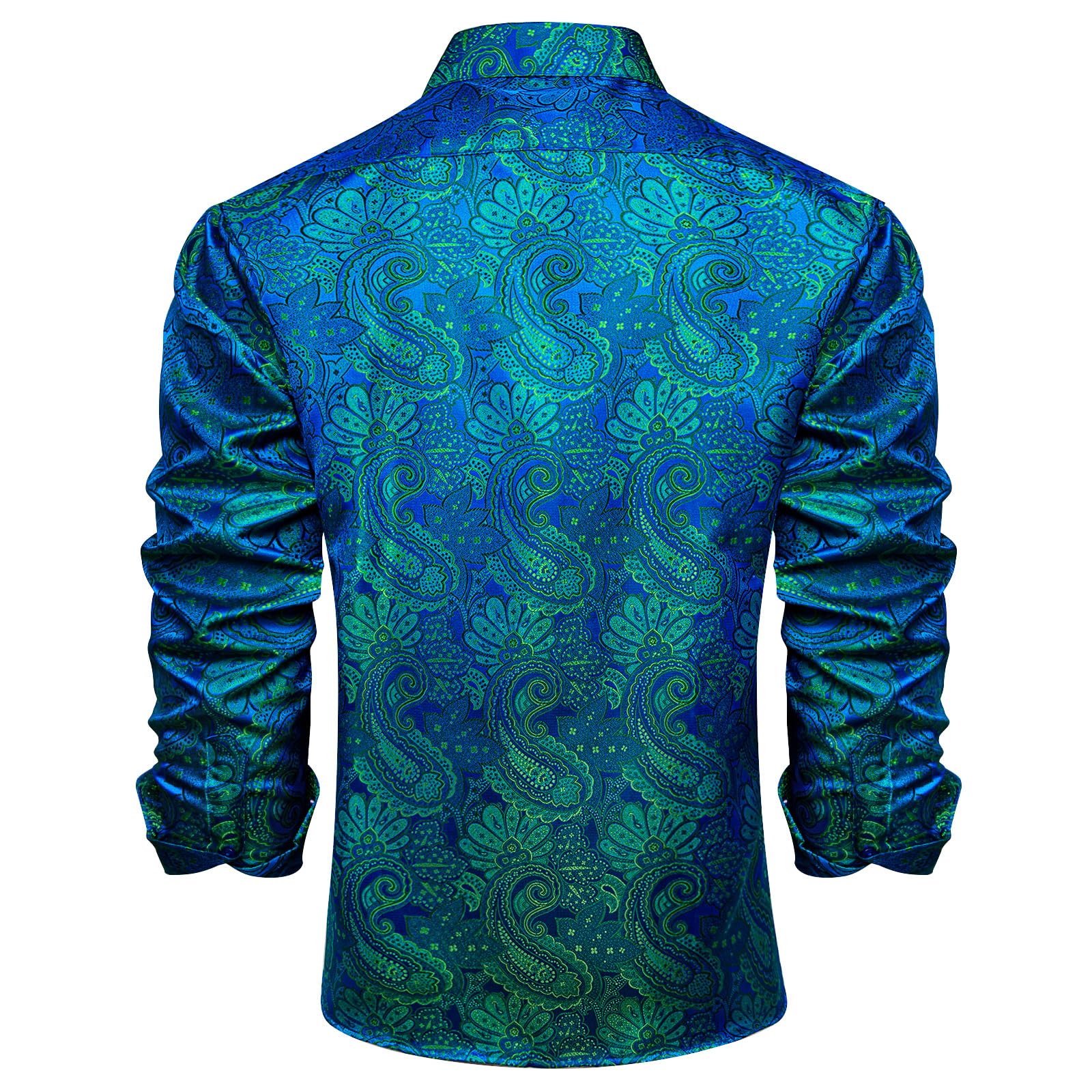 Men's Paisley Dress Shirt Long Sleeve Wrinkle Free Button Down Cowboy Shirts - Teal&green&paisley