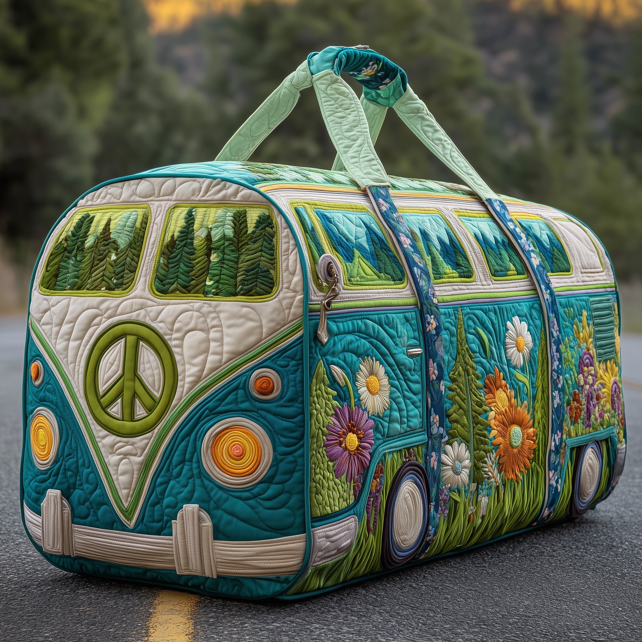 Hippie Journey Quilted Duffle Bag – Retro Boho Travel & Weekender Bag