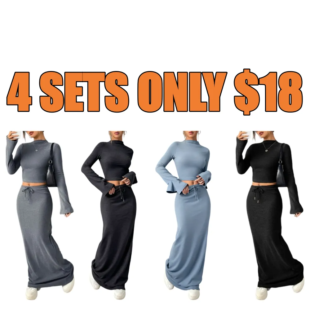 Women Flounce Sleeve Crop Tee Skirt Two-piece Set