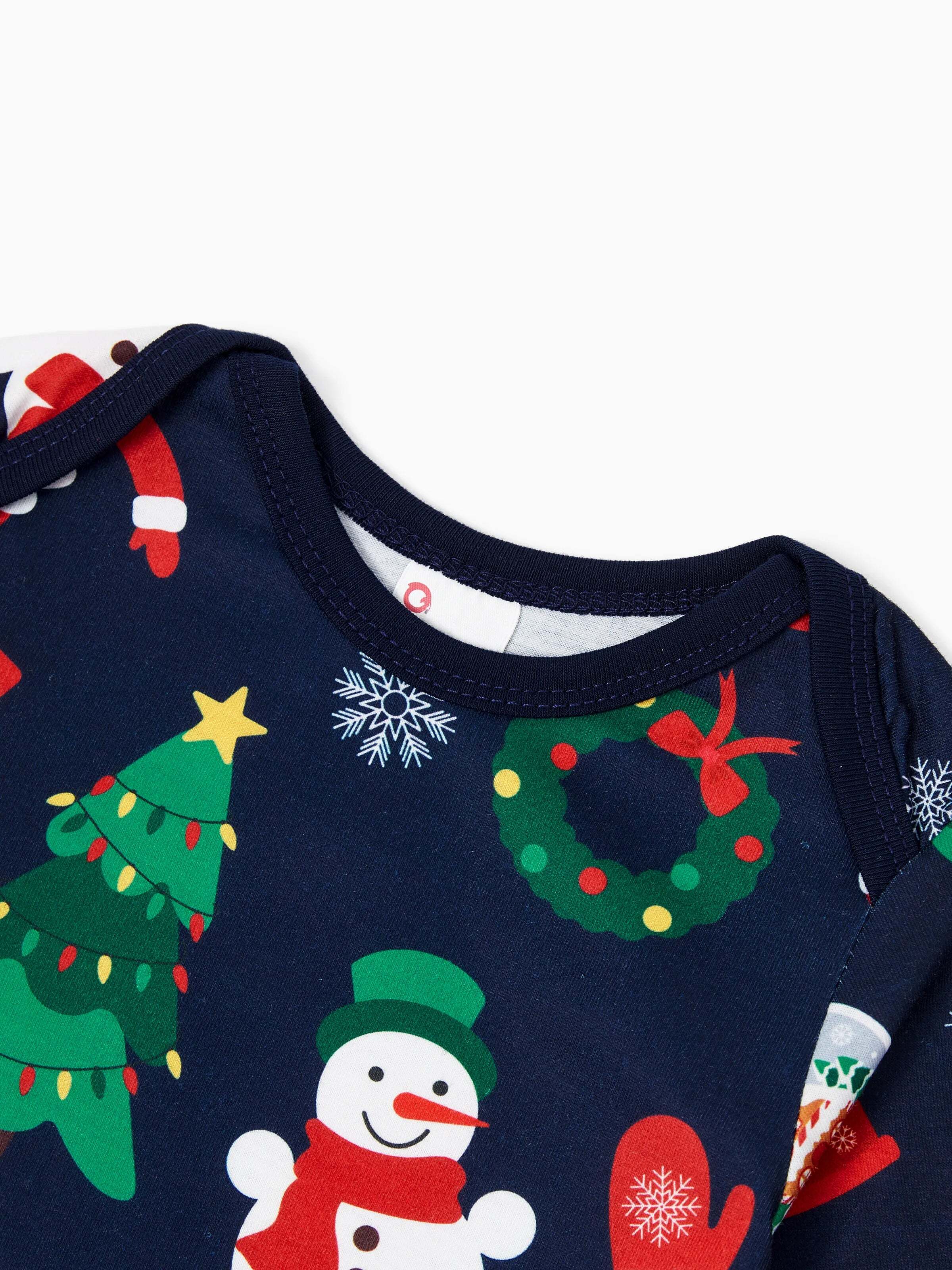 Christmas Matching Family Pajamas Set Glow In The Dark Santa Claus Dark Blue PJS with Christmas Socks Deep Blue