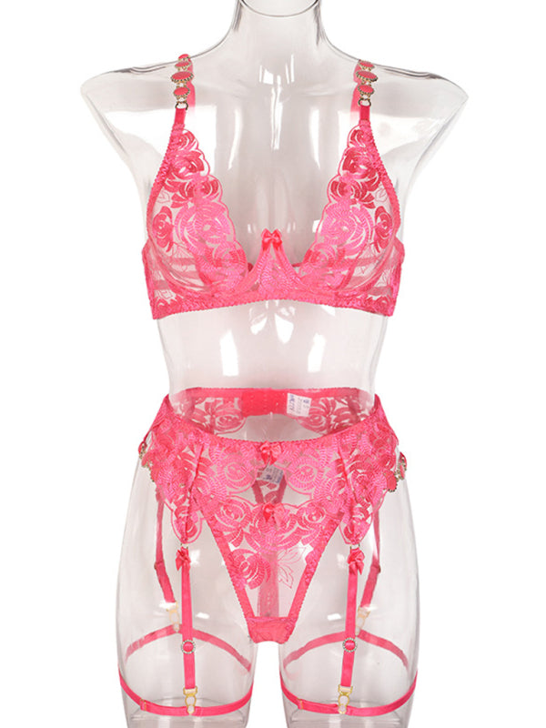 Embroidered Bra Retro Decorative Push-Up Underwear Set