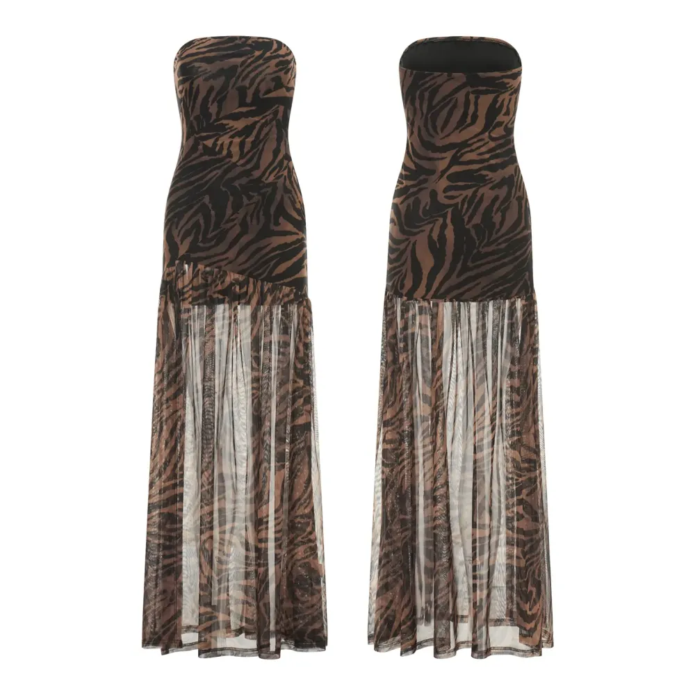 Women's Tube Top DressStrapless Backless High Slit Long Dress