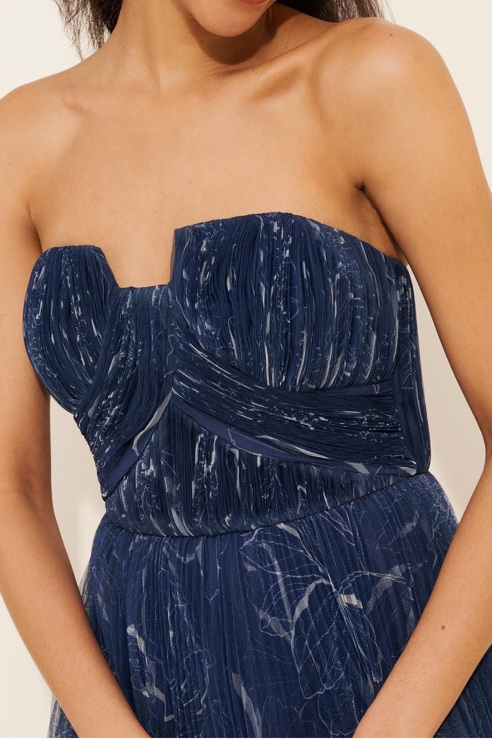 Pleated Strapless A-Line Maxi Dress