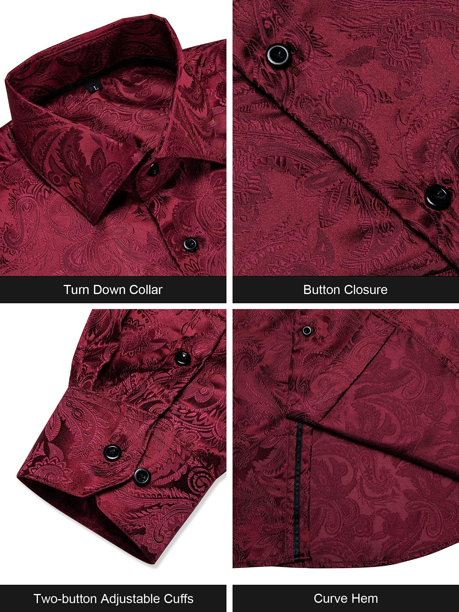 Men's Paisley Dress Shirt Long Sleeve Wrinkle Free Button Down Cowboy Shirts - Red&paisley