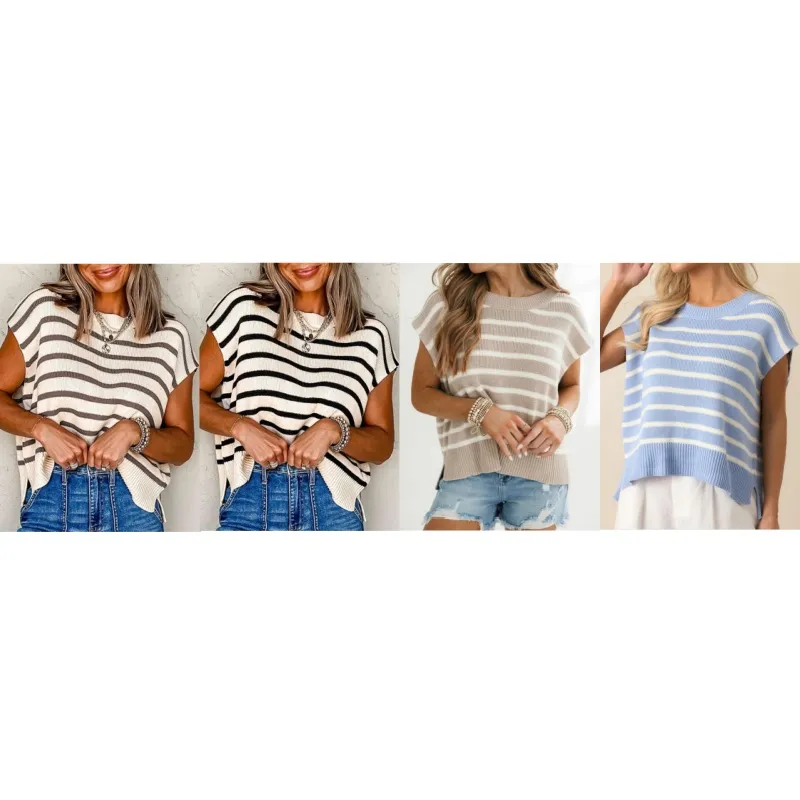 ​​Women's Striped Crew Neck Pullover (Just $3 Each!)