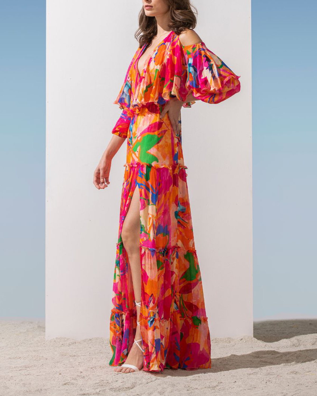 Chiffon Multi Pink Printed Butterfly Dress