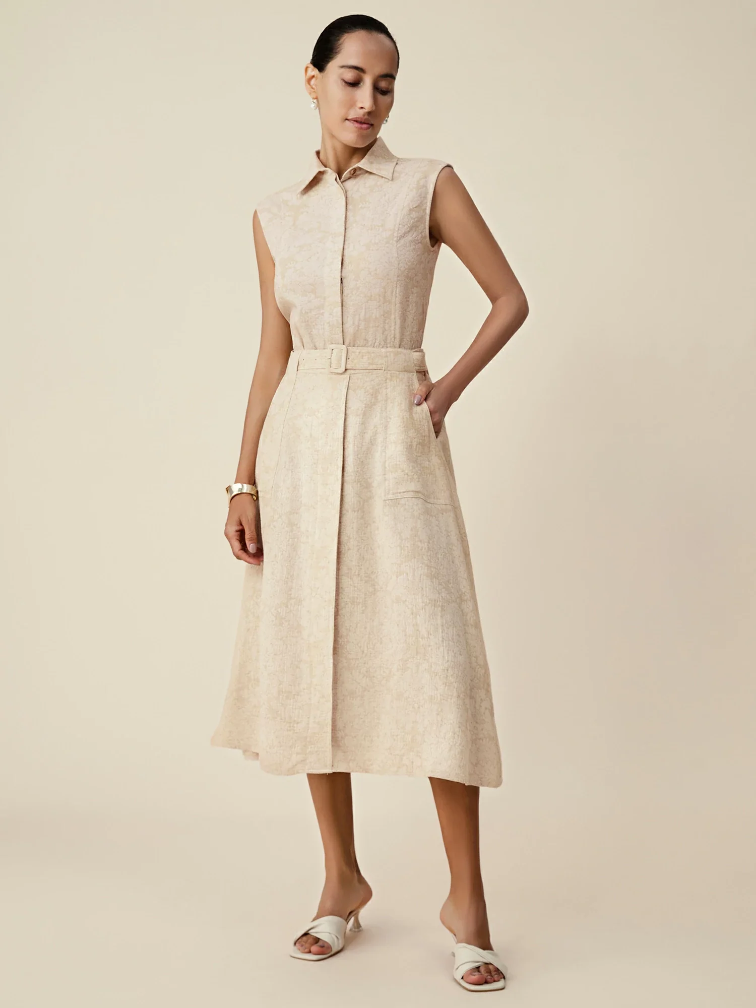 Cotton & Linen Jacquard A-Line Skirt