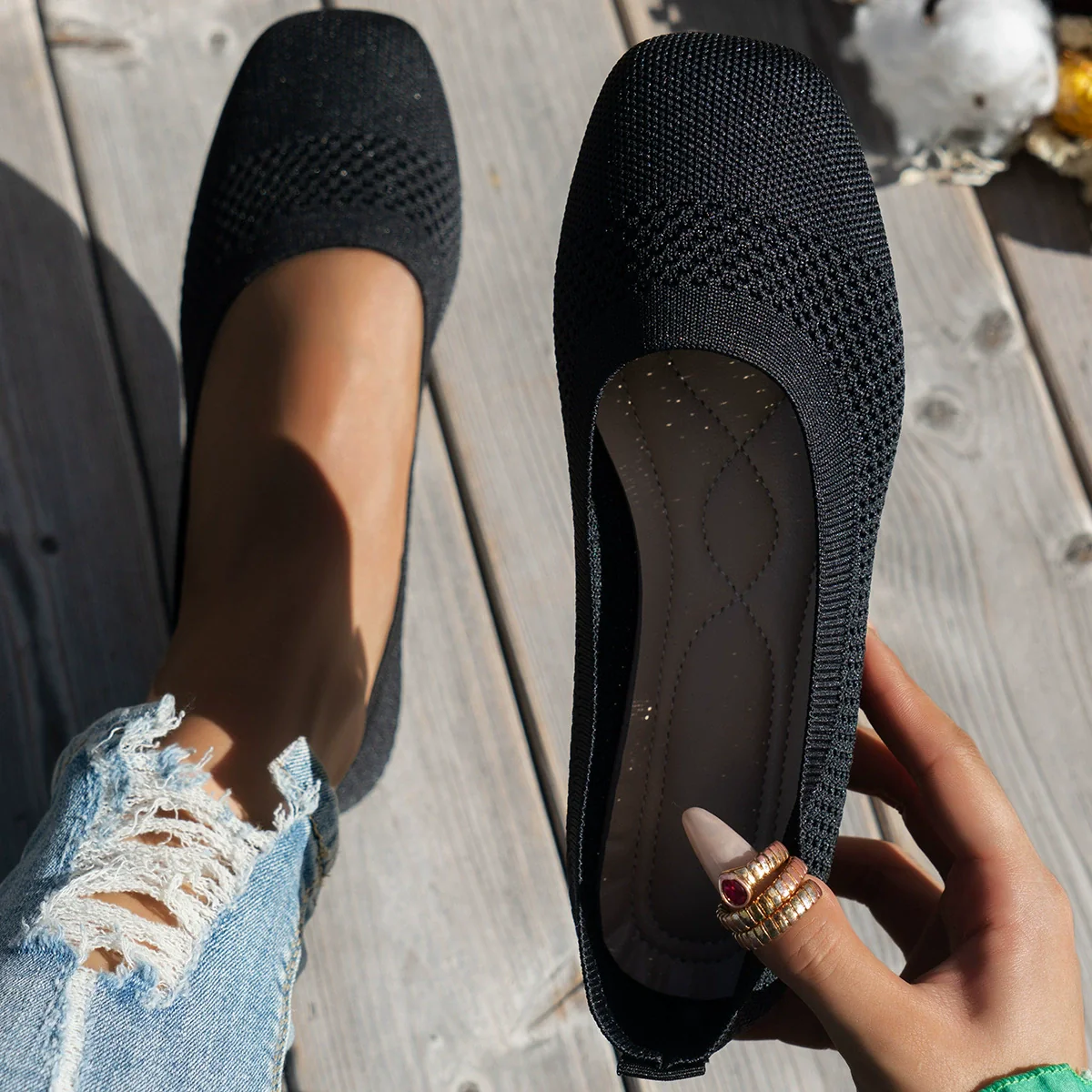 Square Toe Solid Color Mesh Slip-Ons (multiple color options)