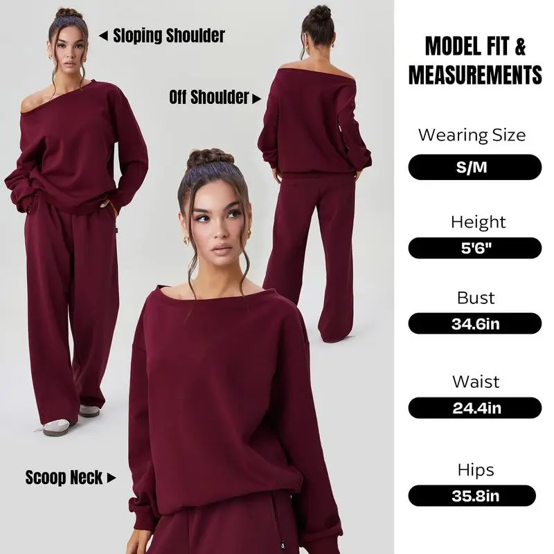 Women’s Sloping Shoulder Top & Wide Leg Pants Set