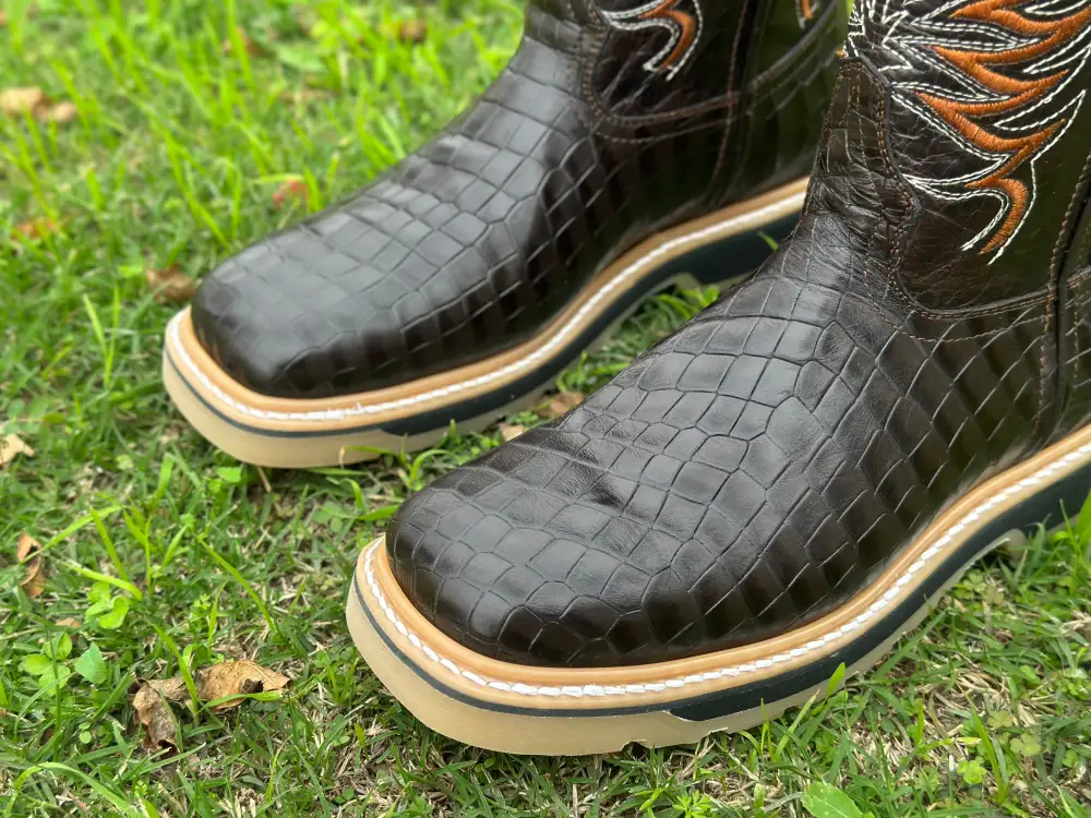 Men’s Dark Brown American Alligator Leather Work Boots. No Steel Toe