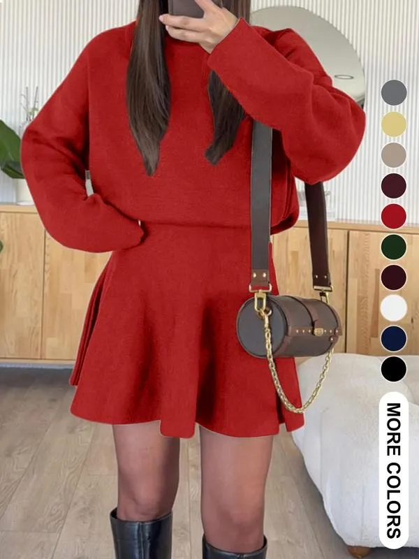 Women's Casual Half-High Neck Long Sleeve Knit Dress