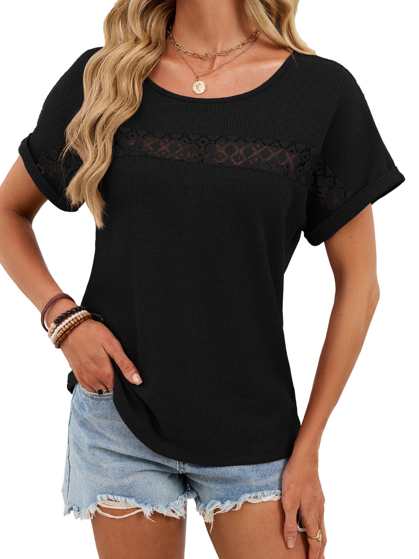 Lace Trim Short Sleeve T-Shirt
