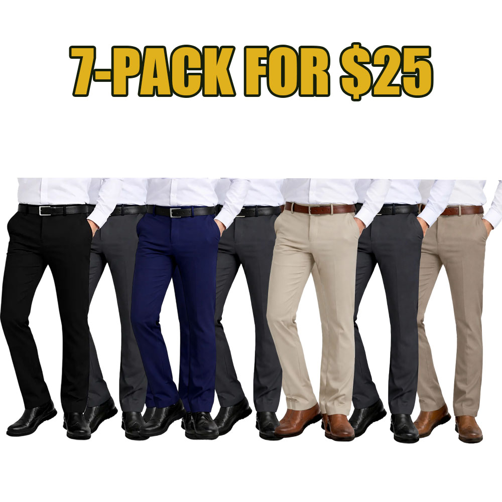 7-Pack Men’s Flex Stretch Slim Fit Dress Pants – Comfort & Style for Every Occasion
