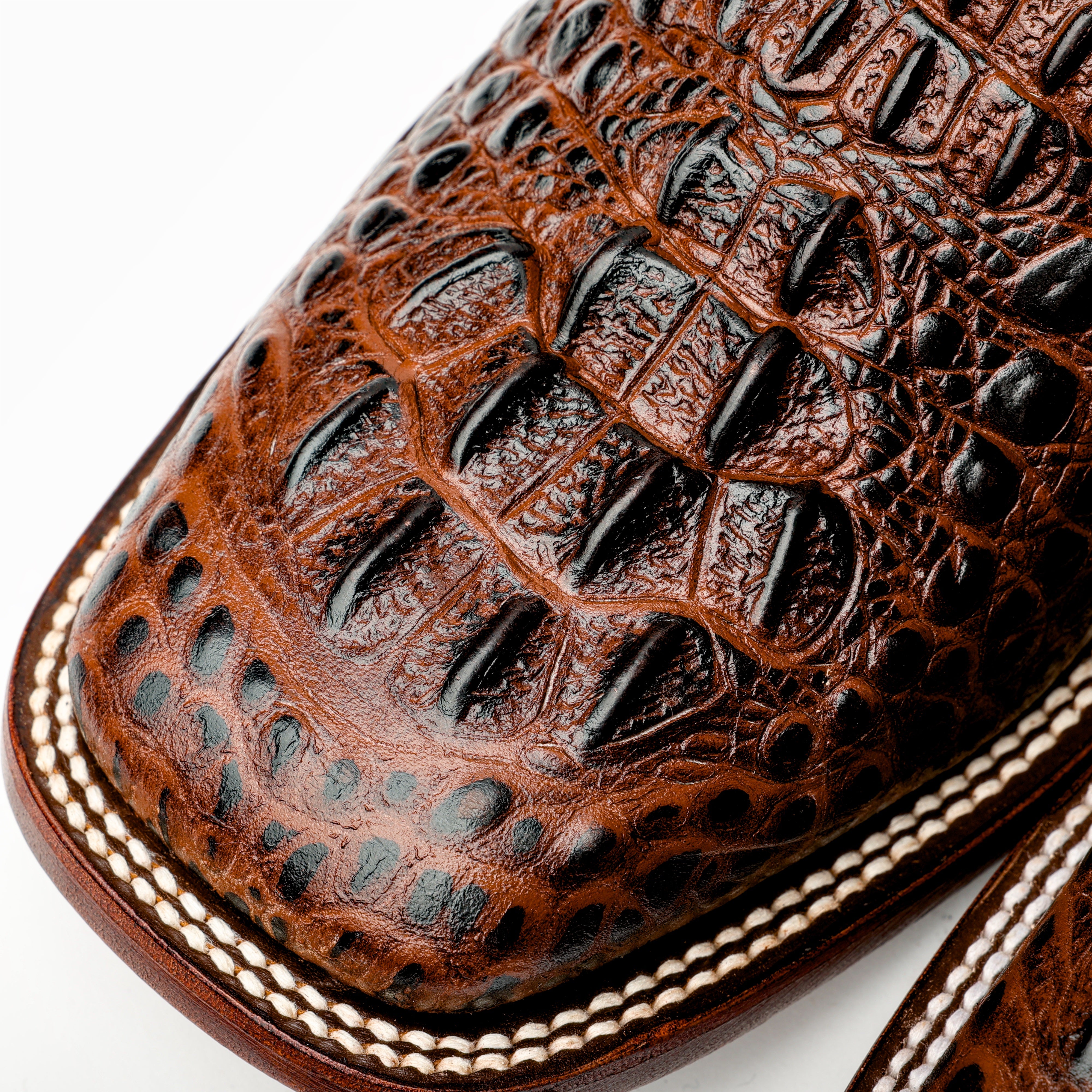 Brown Caiman Neck Leather Boots - Square Toe