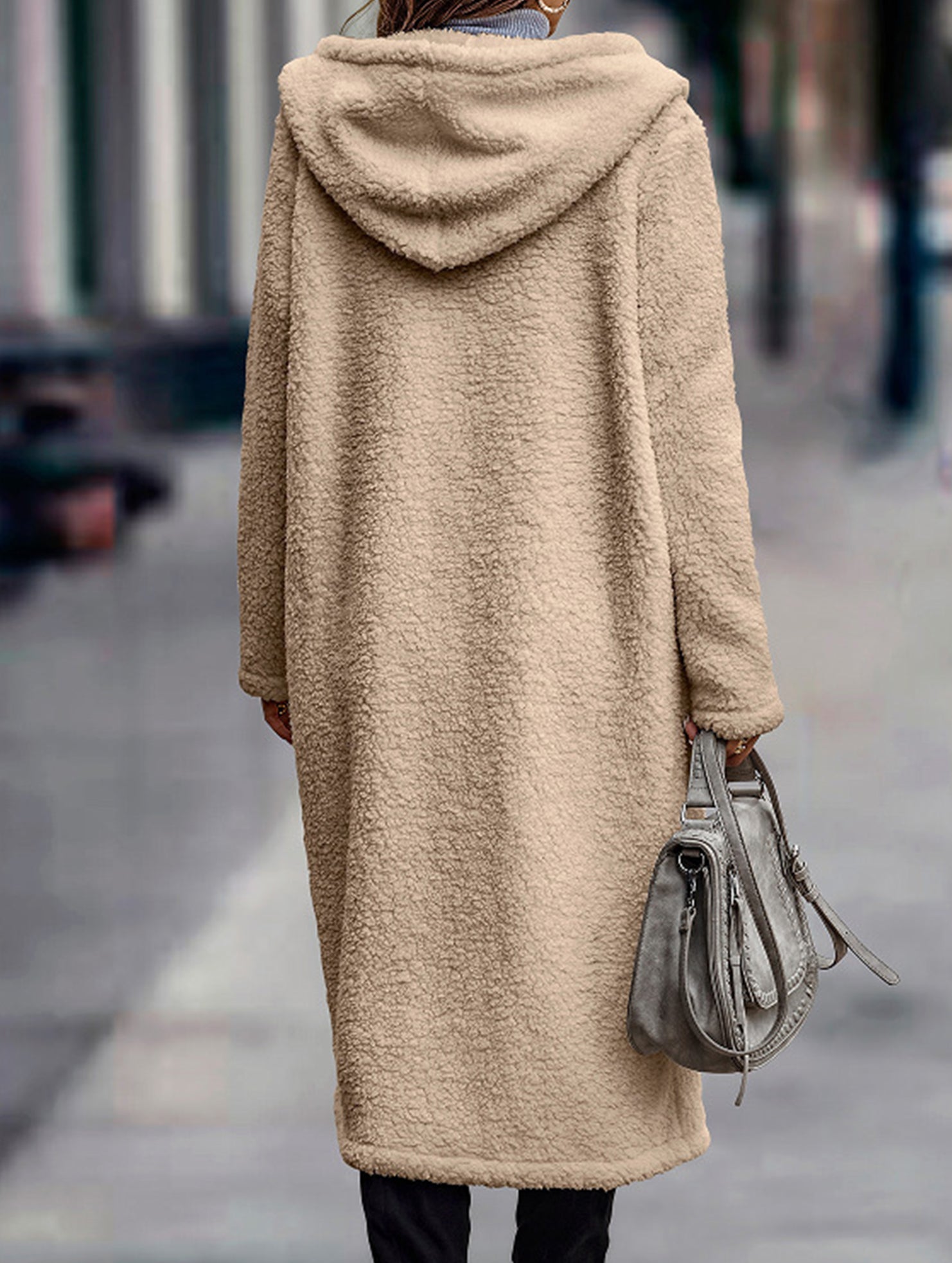 Stylish long solid color long-sleeved hooded jacket