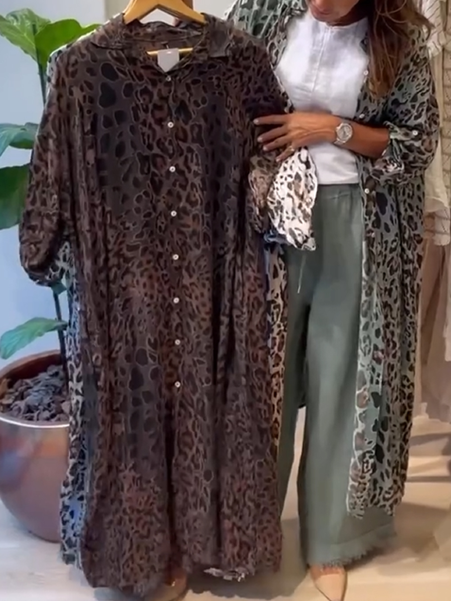 Leopard Print Linen And Cotton Shirt Dress