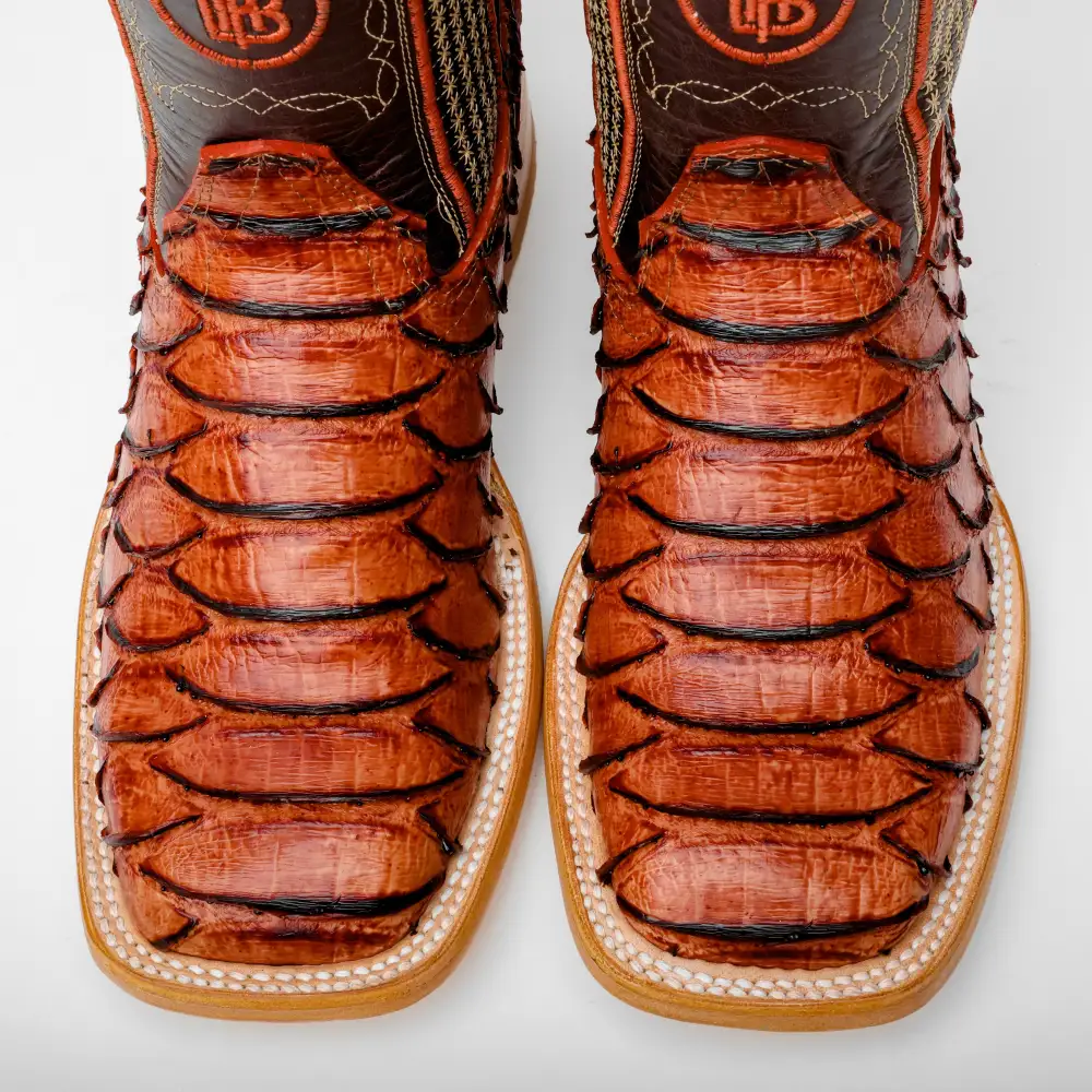 Cognac Jumbo Python Leather Boots - Square Toe