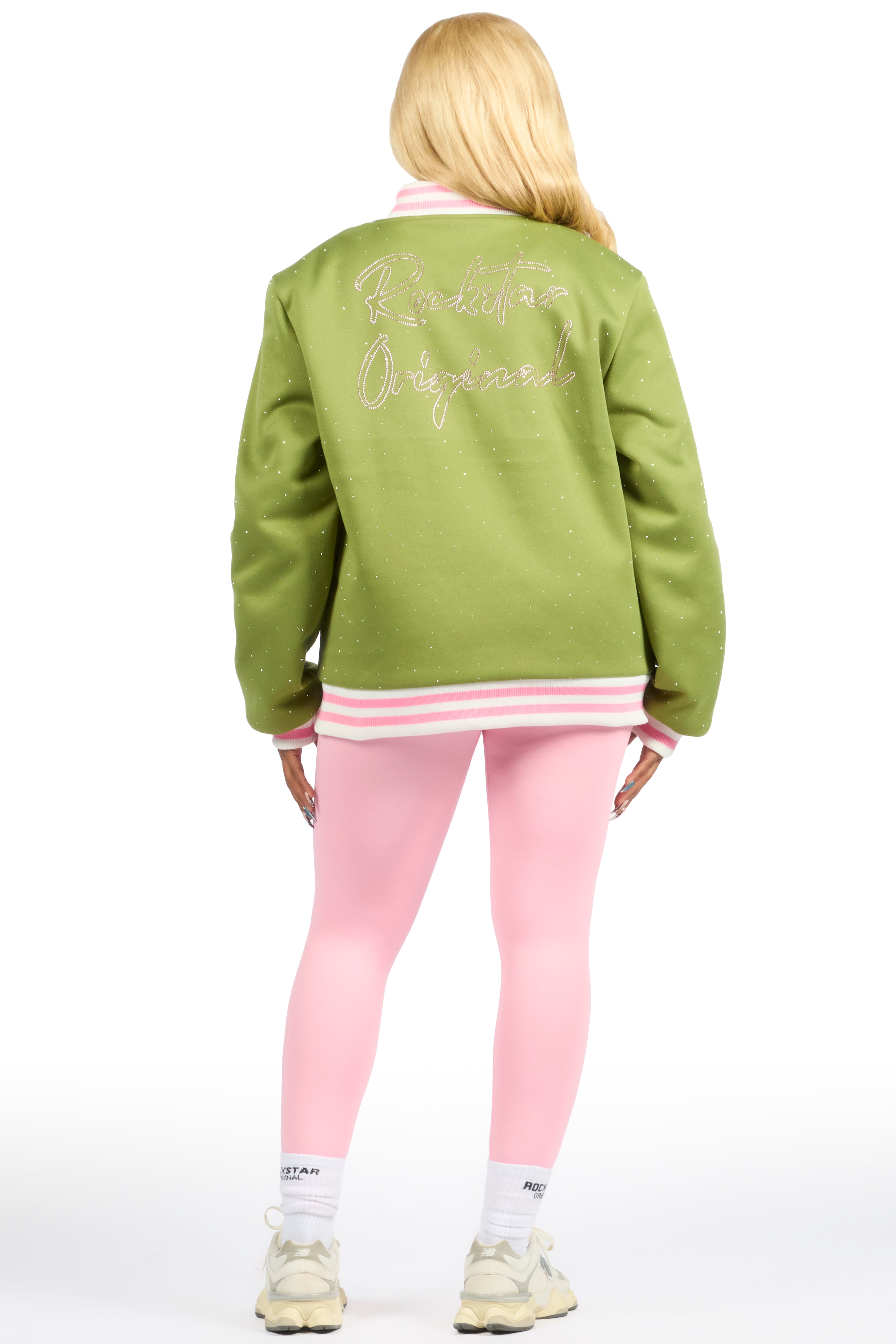 Alonza Green/Pink Rhinestone Varsity Jacket