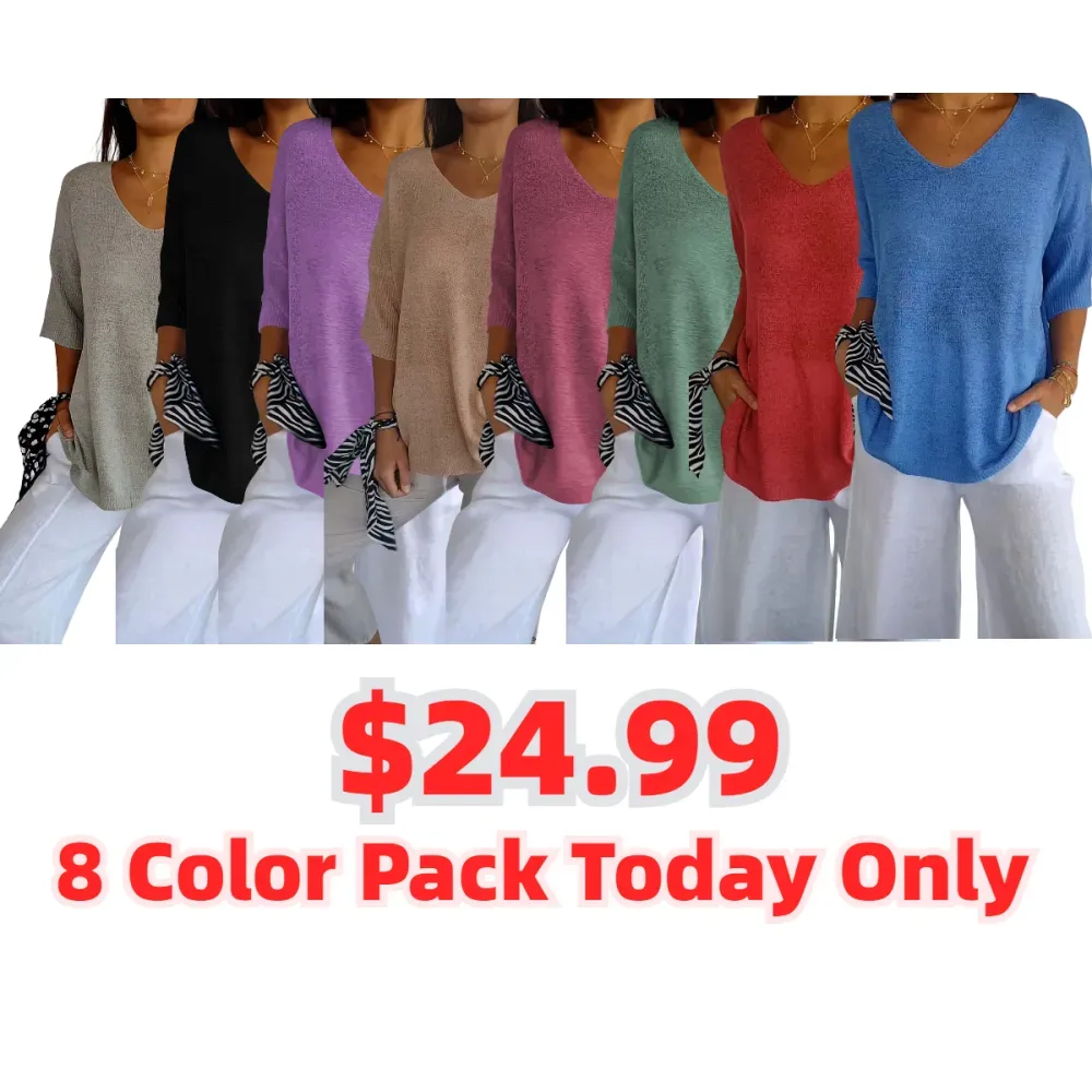 Solid Color Knitted V-neck Top(The first 50 customers will receive a $15 reward upon delivery)