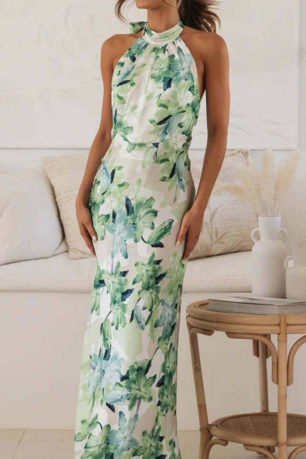 Floral Print Halter Neck Maxi Dress