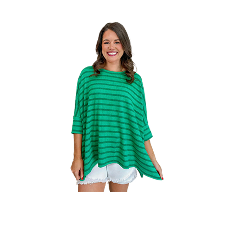 Women’s Spring Striped Raised Rib 3/4 Sleeve Top