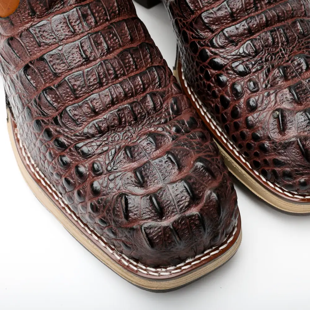 Brown Caiman Neck Leather Boots With 3D Lightweight Sole - Composite Toe