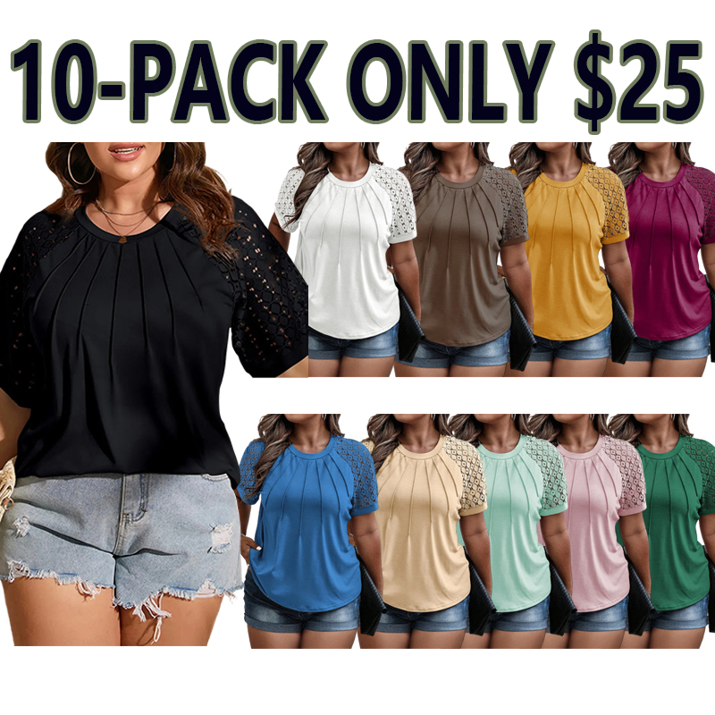 Plus Size Summer Lace Short Sleeve Tunic Top