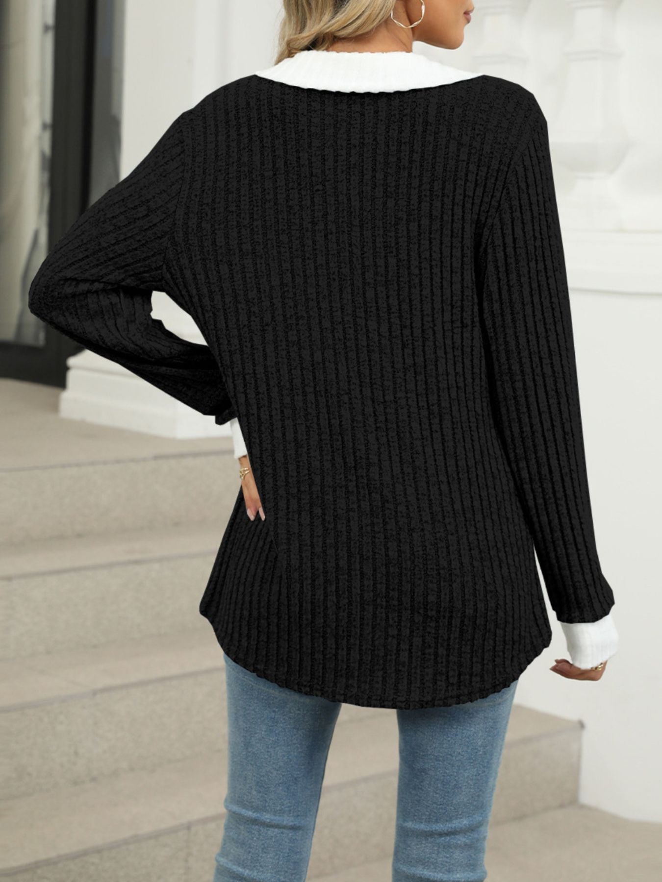 Ribbed Knit Long Sleeve T-Shirt