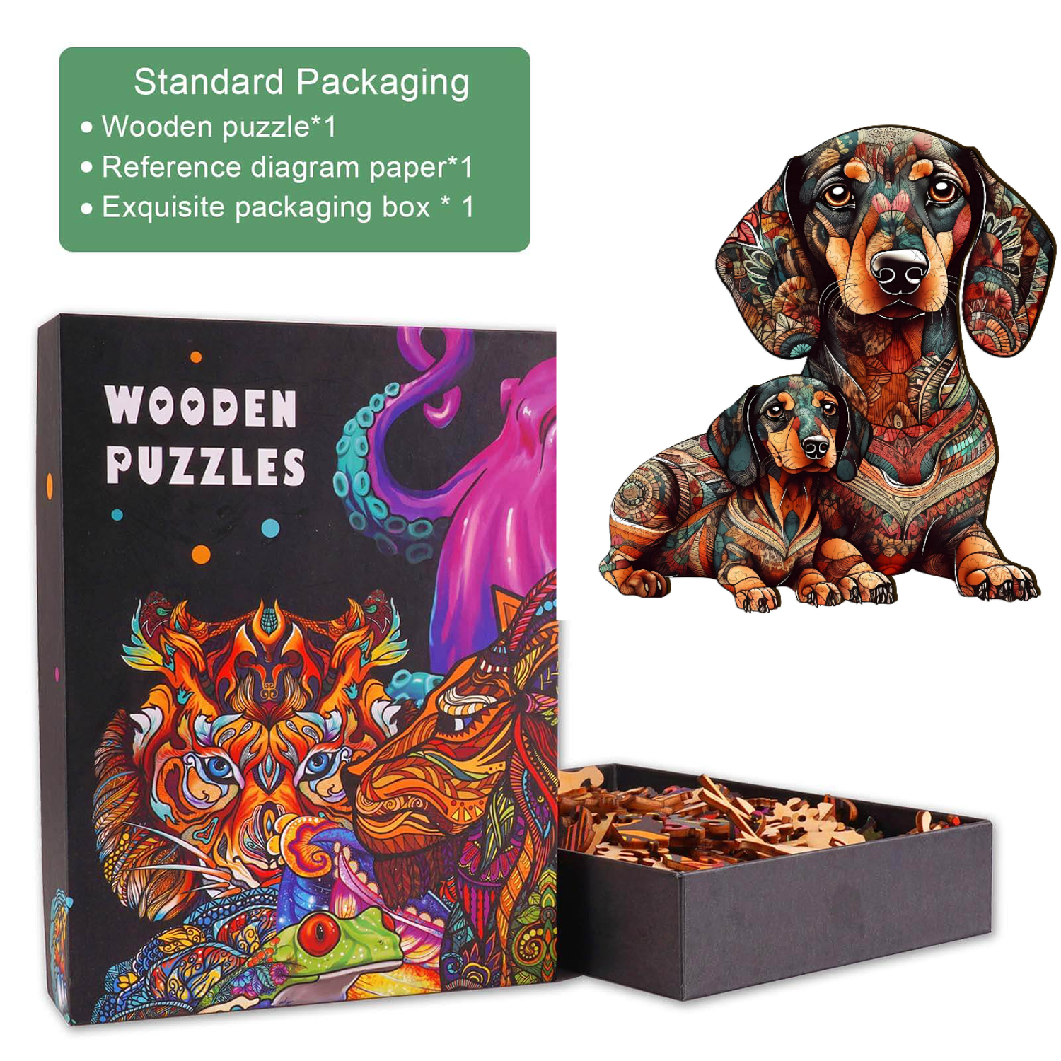 Dachshund Family - 2 Wooden Jigsaw Puzzle
