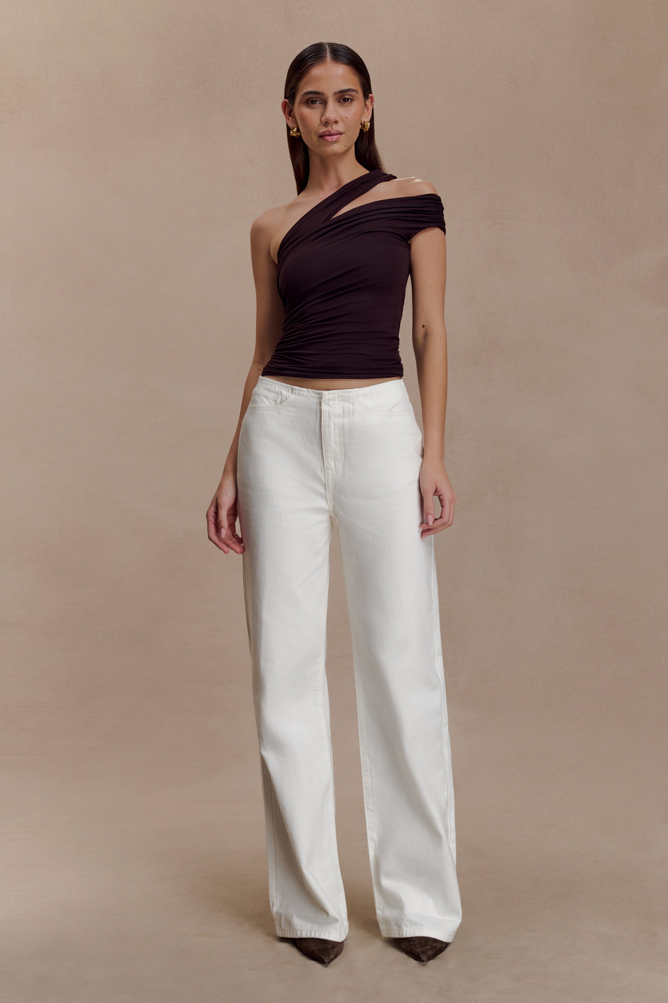 Brown One Shoulder Modal Top