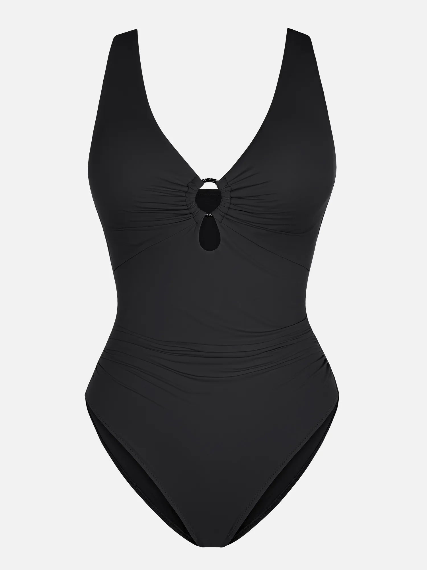 Feelingirl Deep V Metal Ring Ruched Sculpting Swimsuit