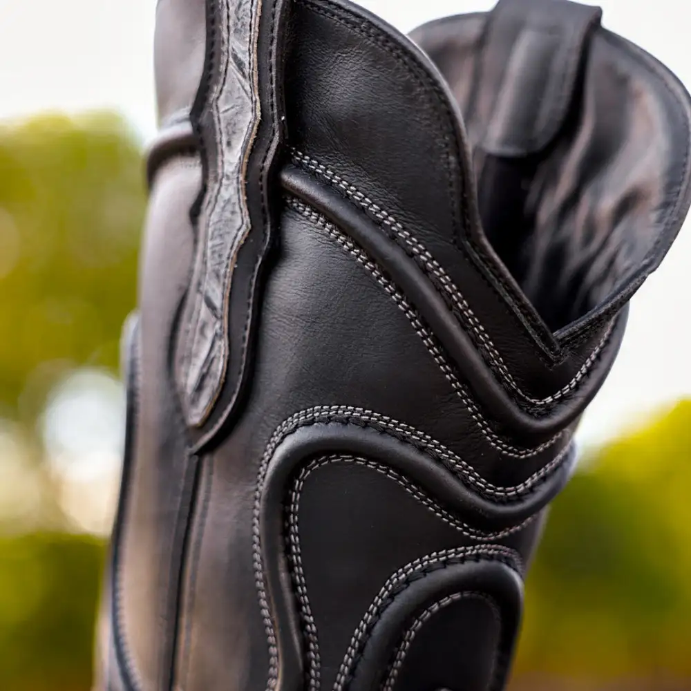 Meteorite Grey Rustic Pirarucu Leather Boots - Square Toe