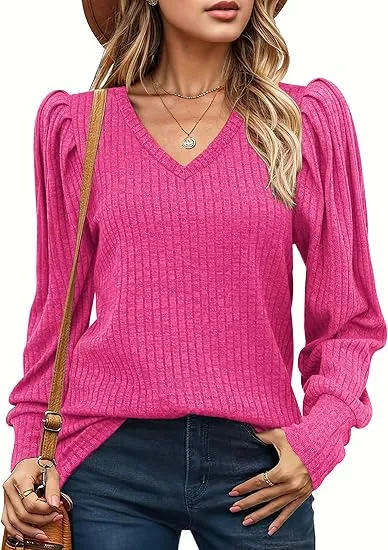 Women's Knit Shirt Soft Puff Long Sleeve