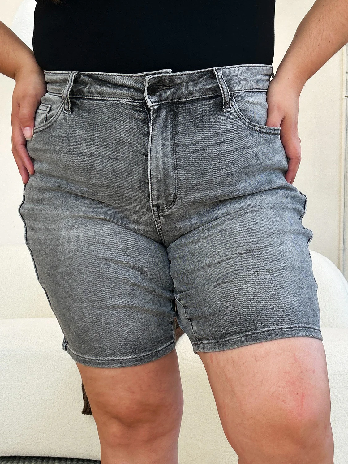 Melody High Waist Washed Denim Shorts