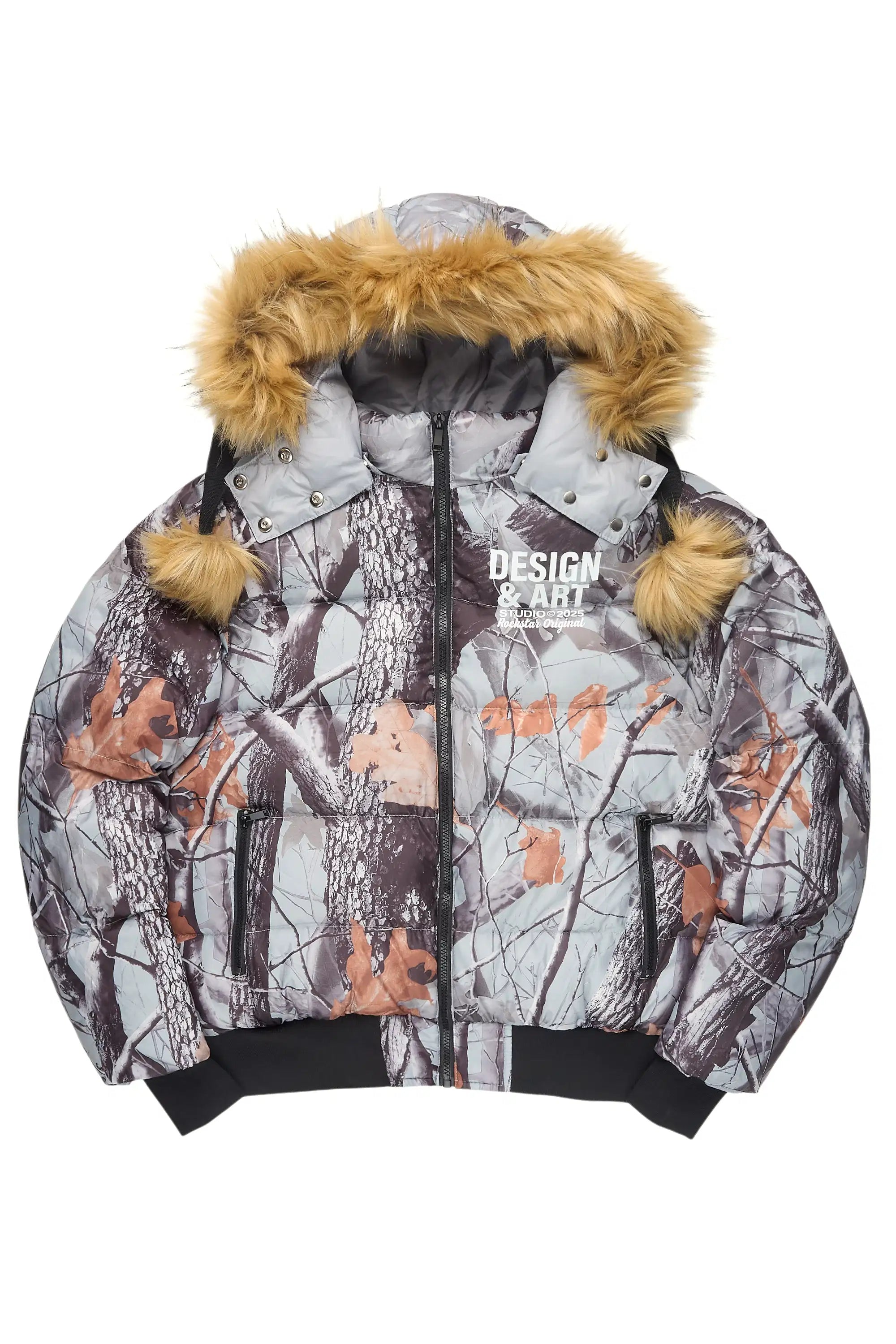 Benita Grey Tree Camo Puffer Jacket