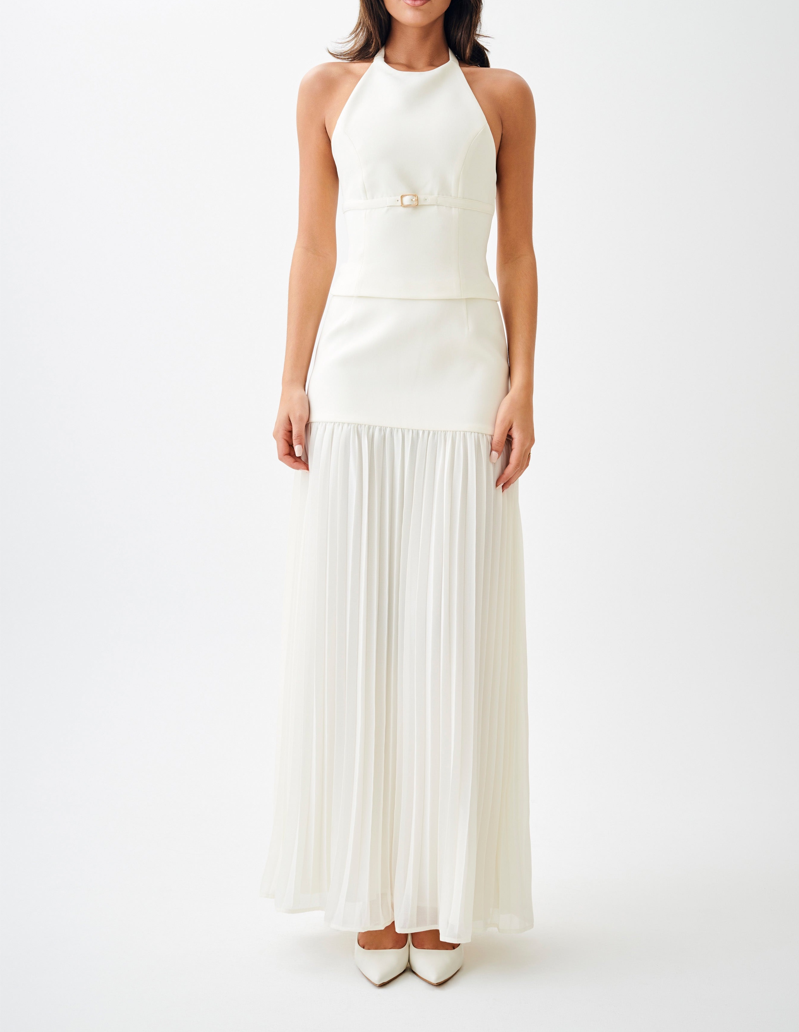 Ivory Suiting Halter Top With Buckle